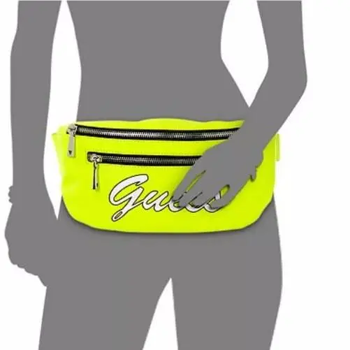 Guess Skools Out Logo Yellow Neon Silver Bag Old School Cool Belt Front Zip