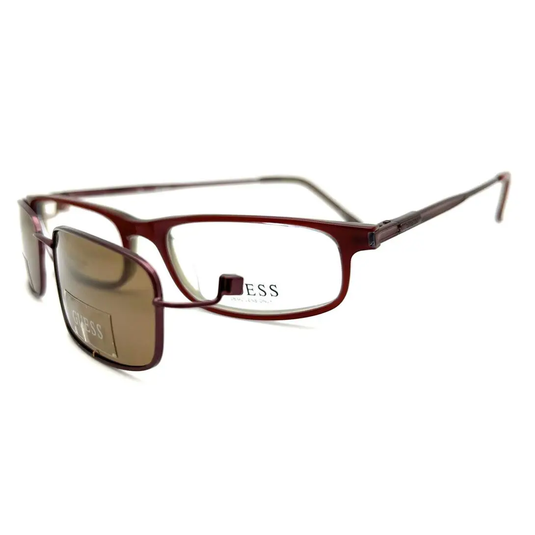 Guess Eyeglasses 1291 with Polarized Clip Burgundy 52-18-140 W/generic Case