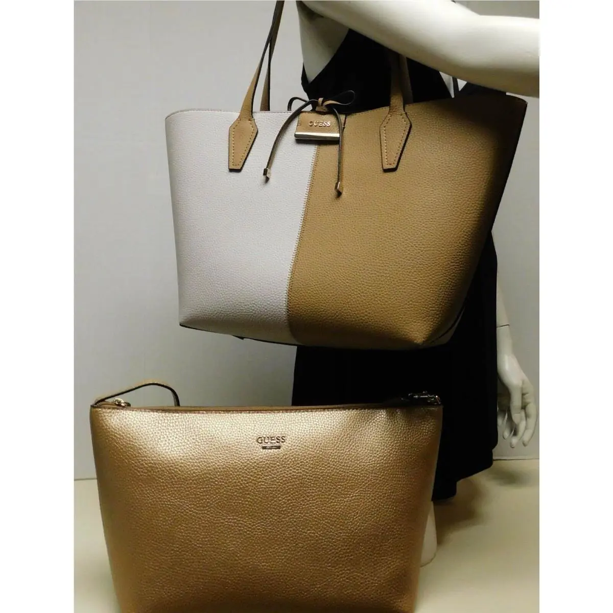 Guess Two Tone Color Block Reversible 2pc Shoulder Bag Handbag Tote Purse