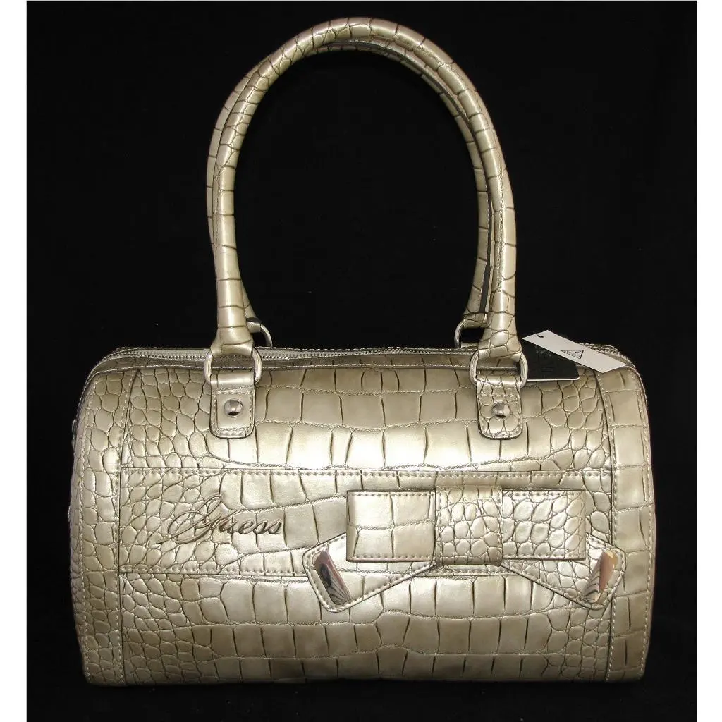Guess BY Marciano Stone Summerland Patent Leather Croc Print Tote Handbag-new