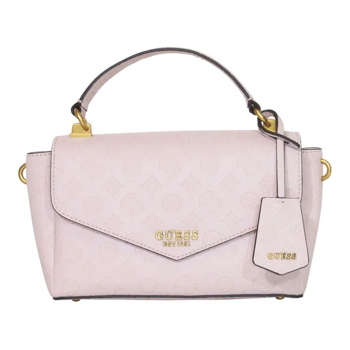 Guess Women`s Zanelle Handbag Top Handle Flap Shoulder Crossbody Light Rose Logo