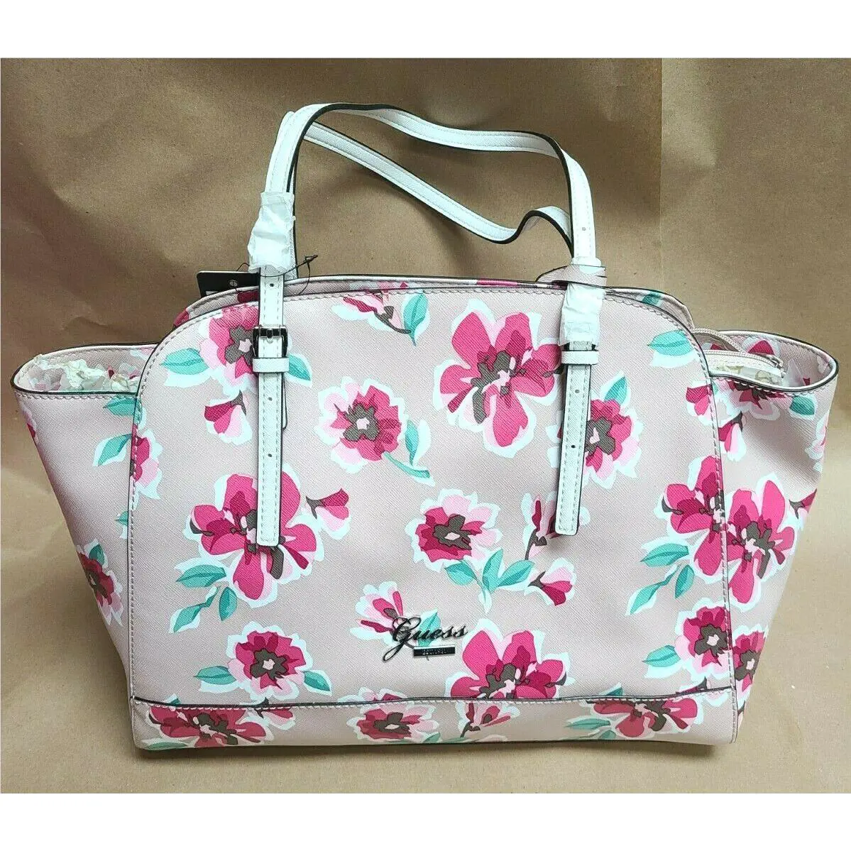 Large Guess Rose Sailboat Handbag Flower Pattern