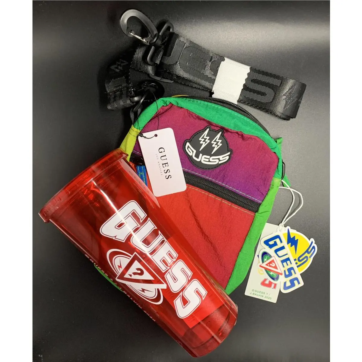 Guess x J Balvin Crossbody Bag + Red Plastic Tumbler