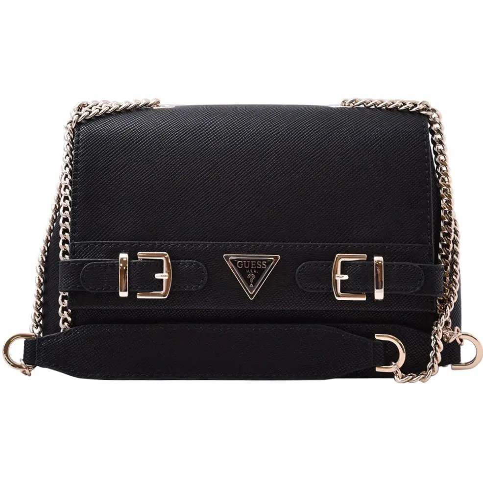 Guess Levante Women`s Convertible Xbody Flap Handbag Black Vinyl