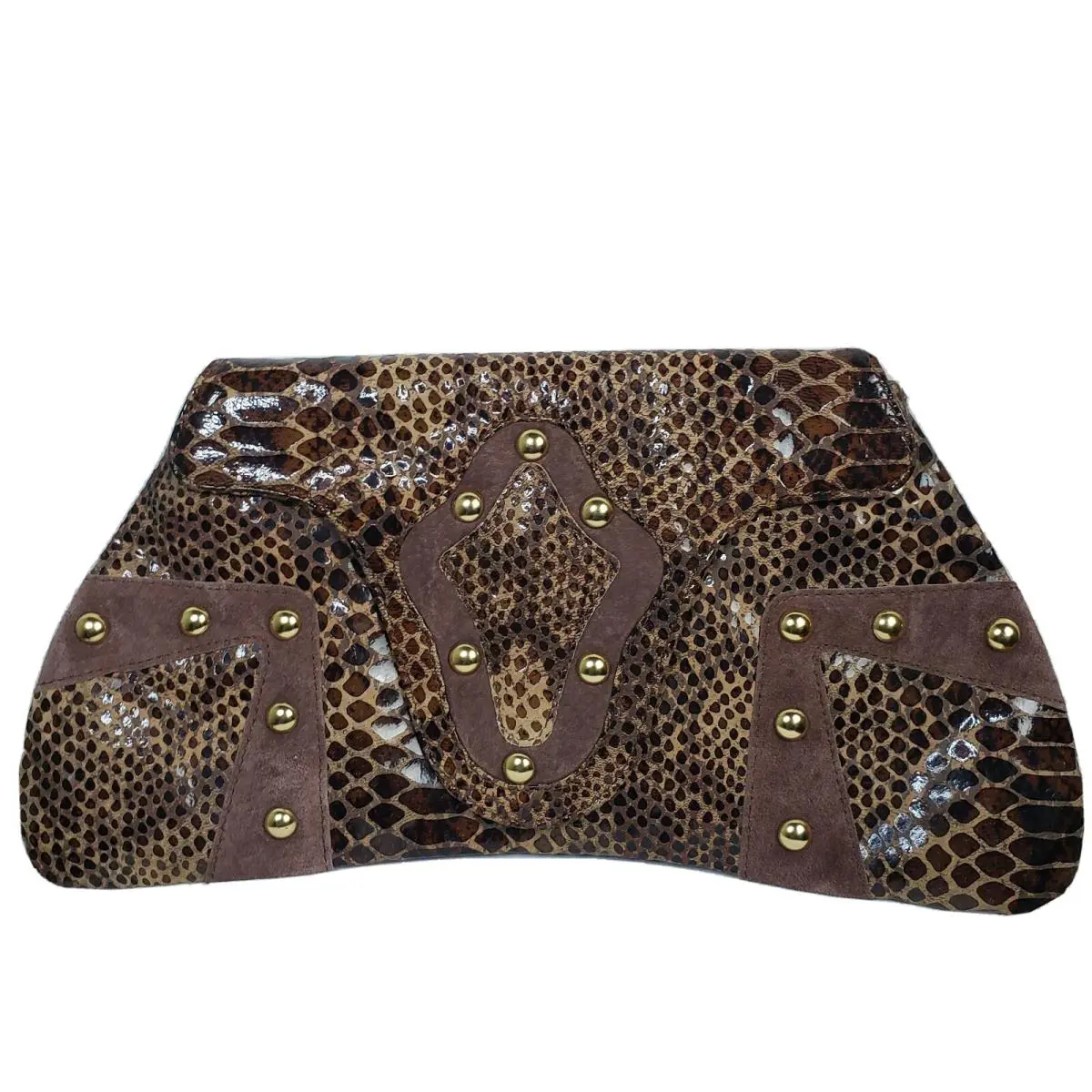 Guess Marciano Leather Animal Print Clutch Purse Chocolate Brown