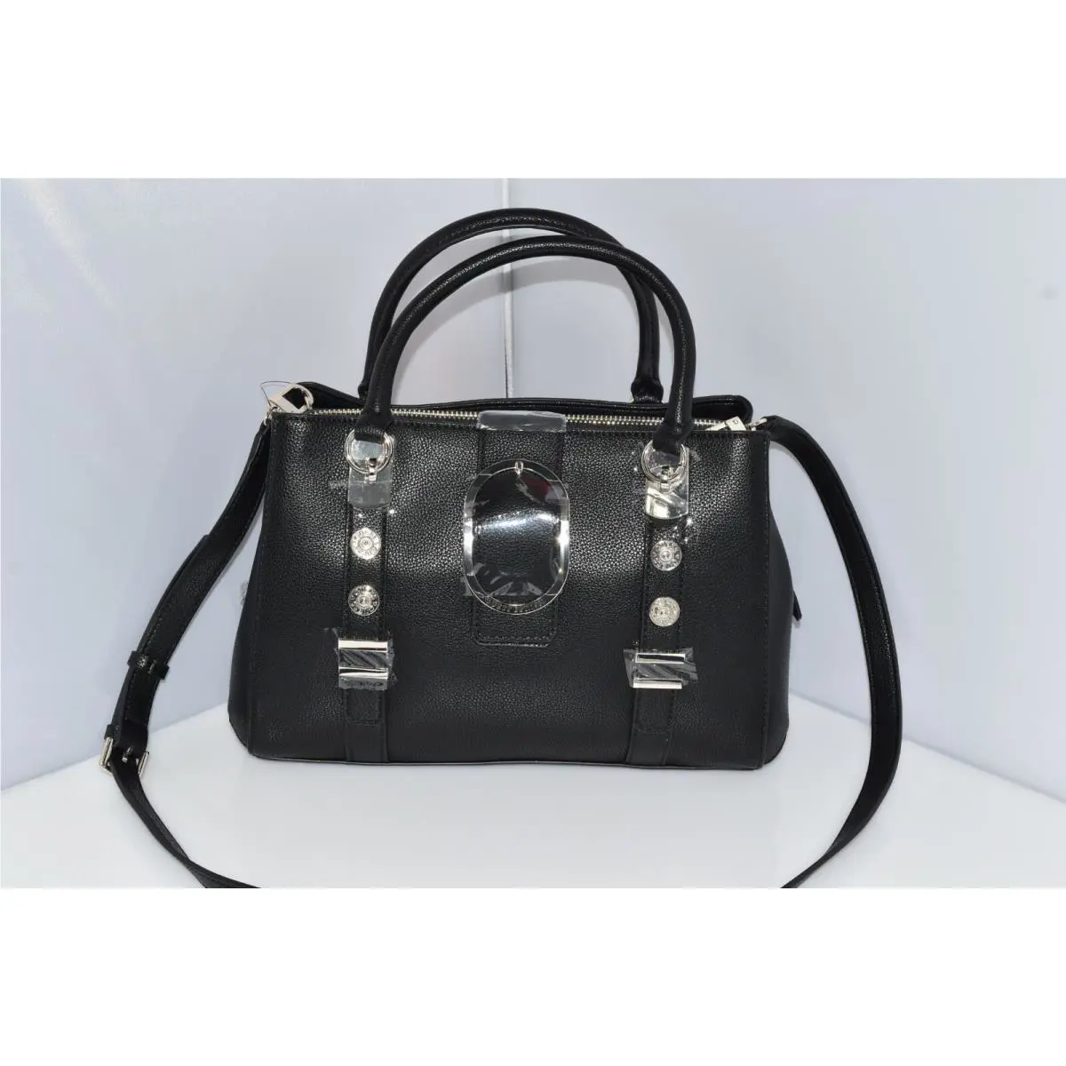 Guess Zaya Black Light Gold Medium Satchel Bag VG740606 Handbag