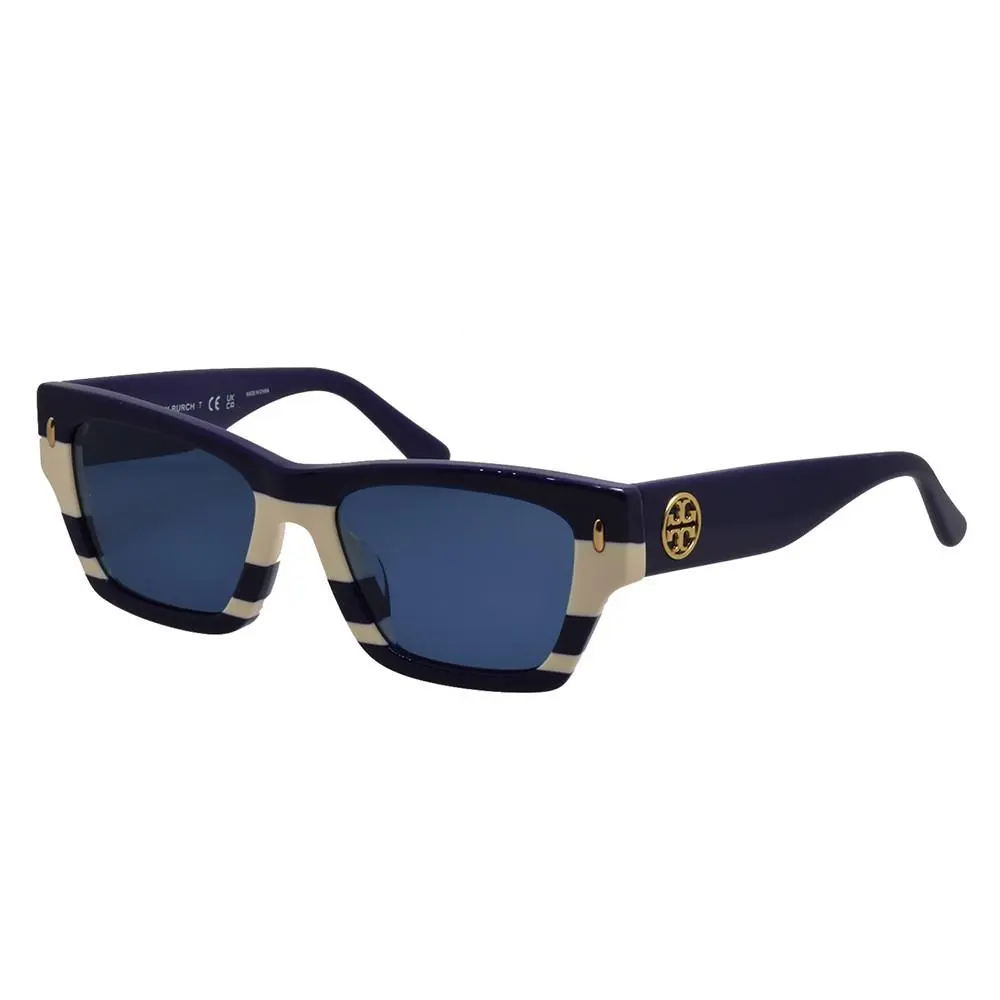 TY 7169U 189580 Navy Ivory Vintage Stripes Plastic Sunglasses Blue by Tory Burch