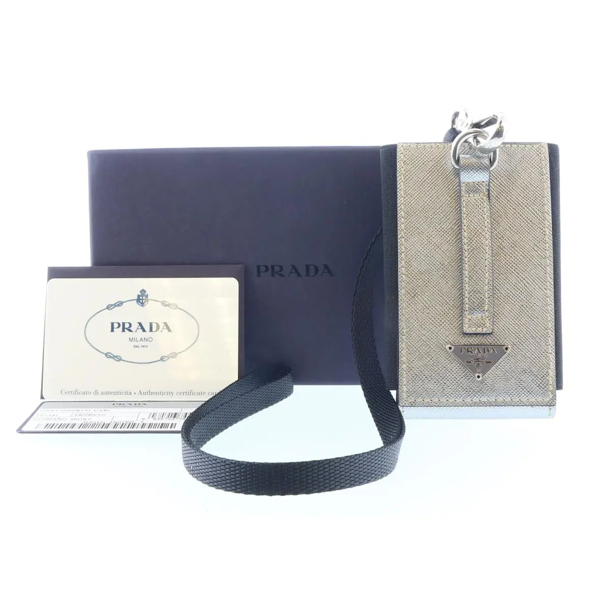 Prada Silver Leather Signature Small Ipod Case Accessory Bag Charm