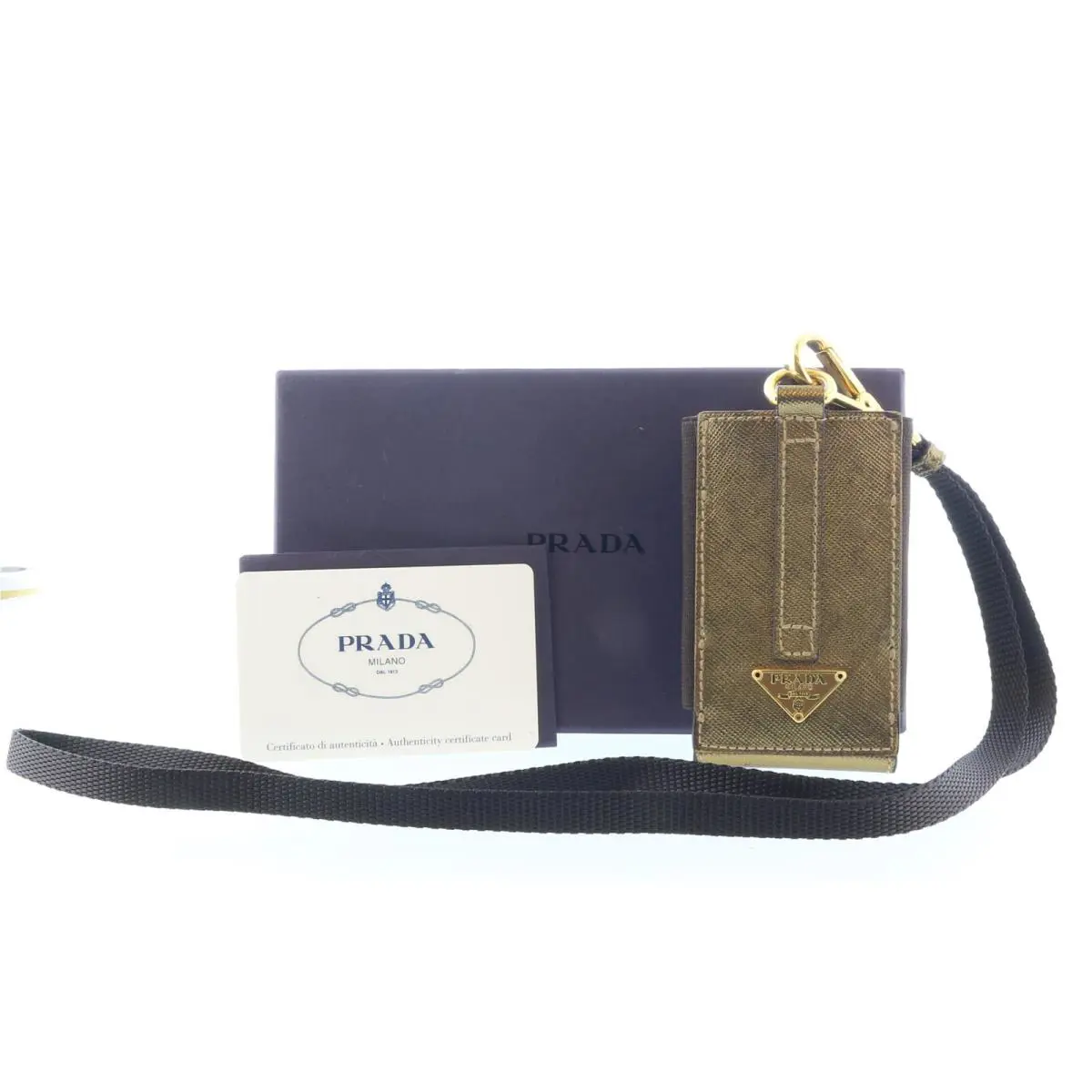 Prada Gold Leather Signature Ipod Case Accessory Bag Charm
