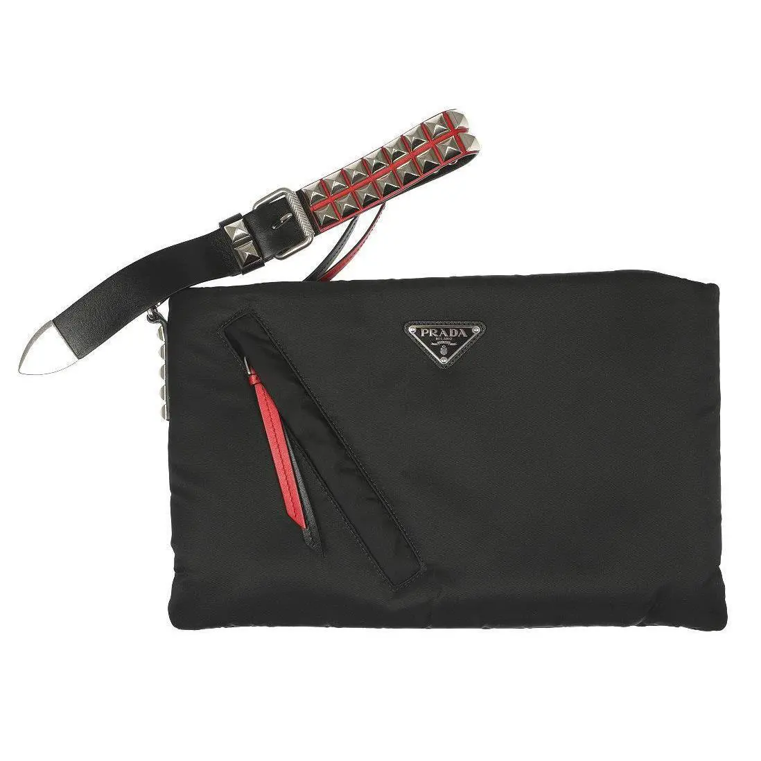 Prada Black Tessuto Logo Clutch Bag Wristlet