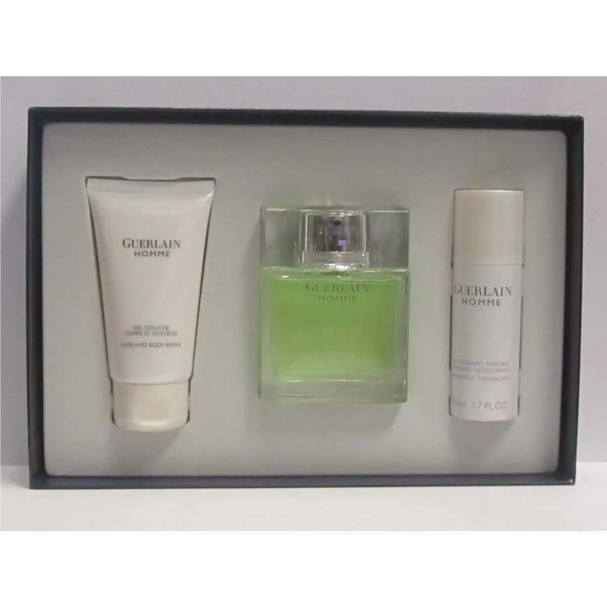 Guerlain Homme Men Set 2.7 oz Edt Spray + 2.5 Body Wash + 1.7 Deodorant Spray