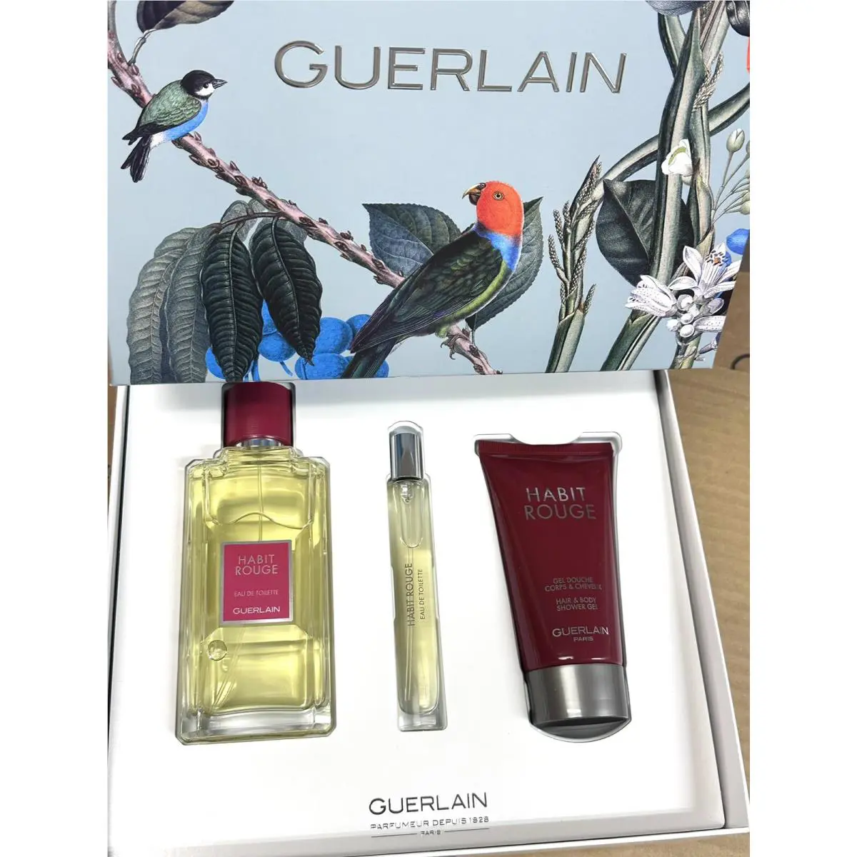 Guerlain Habit Rouge Edt 3.3 Oz Set Shower Gel Pen