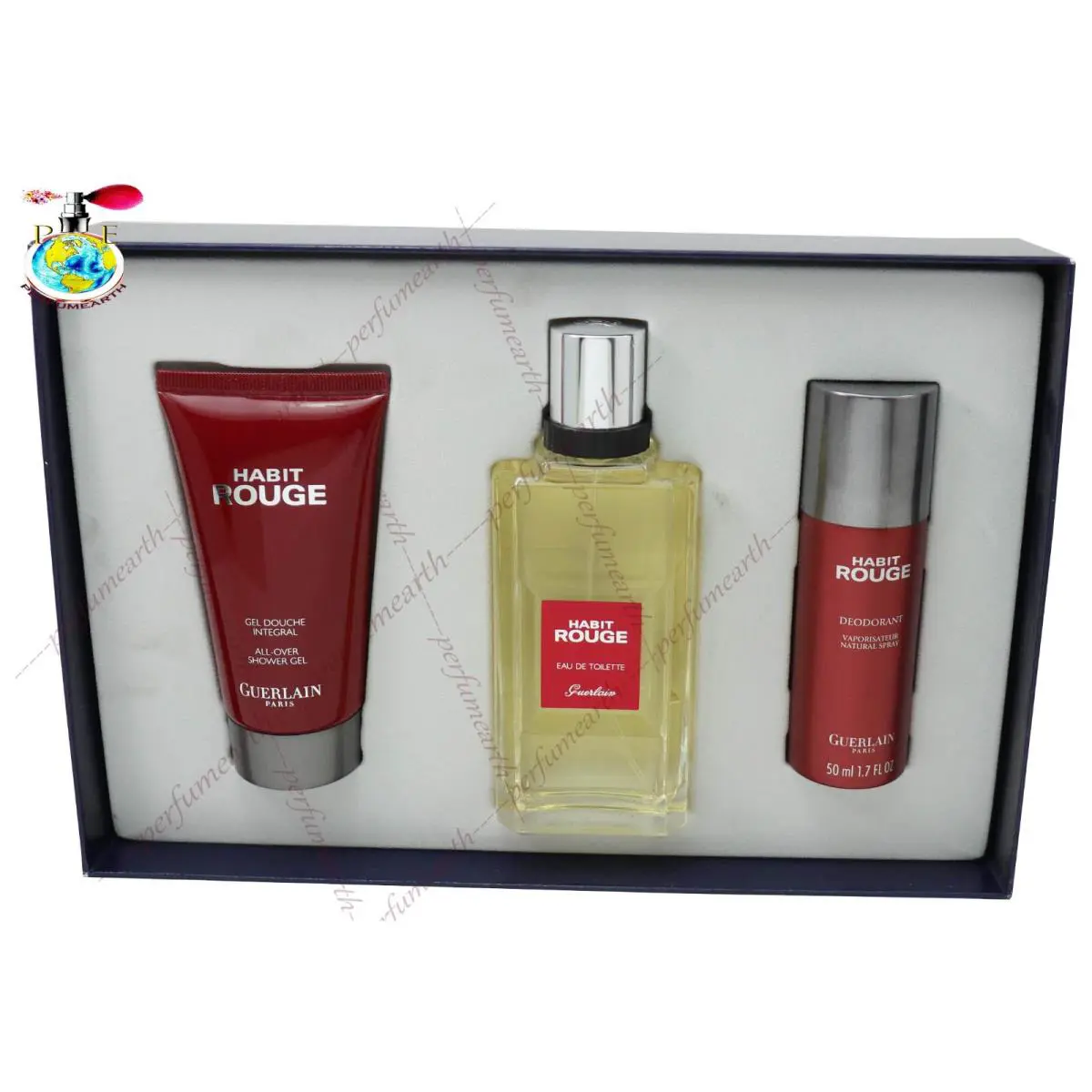 Habit Rouge BY Guerlain 3 Pces Set 3.4/3.3 OZ Edt Spray For Men
