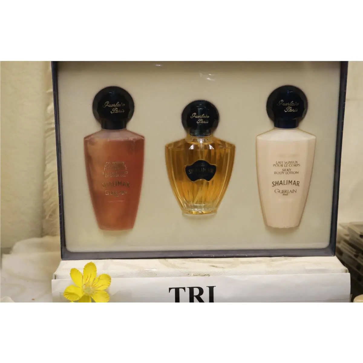 Guerlain Shalimar 3 Pcs. Set Edt 1.7 Oz. + Silky Body Lotion 3.4 Oz. + Shower Gel 3.4 oz
