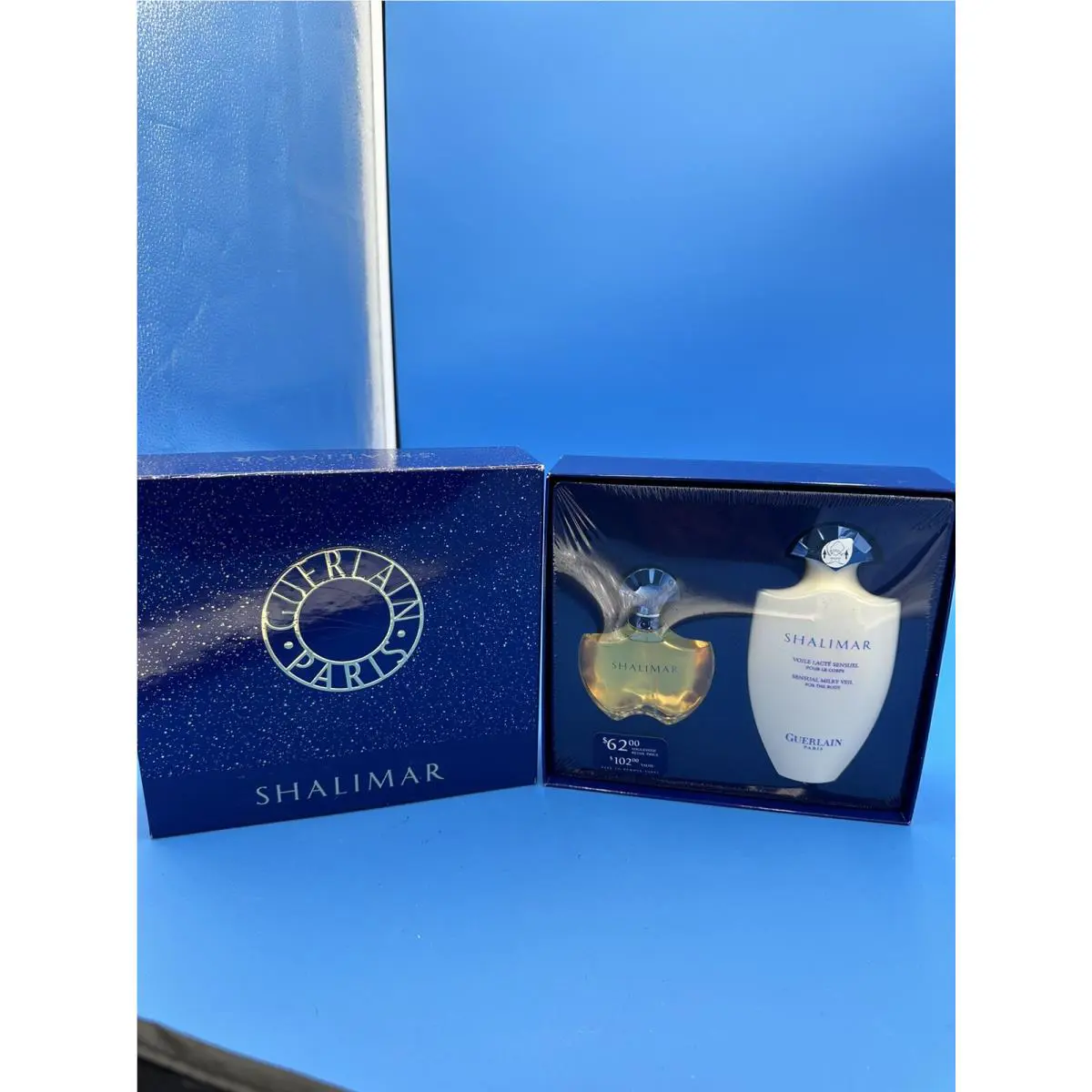 Vtg Guerlain Shalimar Gift Set 1.7 oz Edt Spray 6.8 oz Lotion Nos