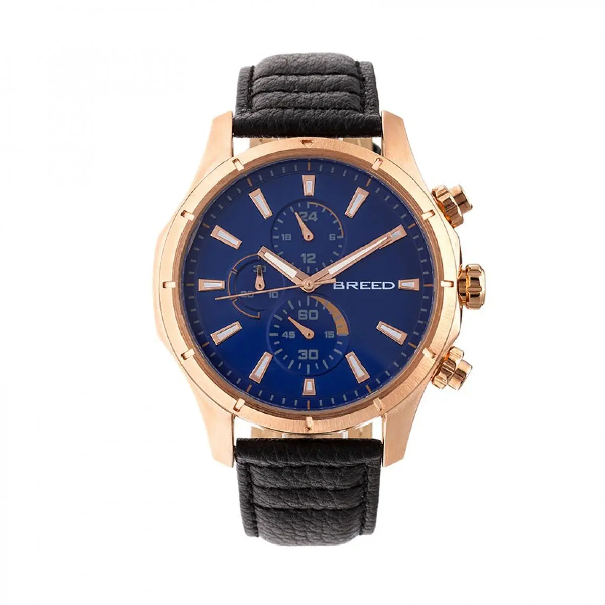 Lacroix Men`s Chronograph Dark Brown Leather Rose Gold Watch BRD6803 by Breed