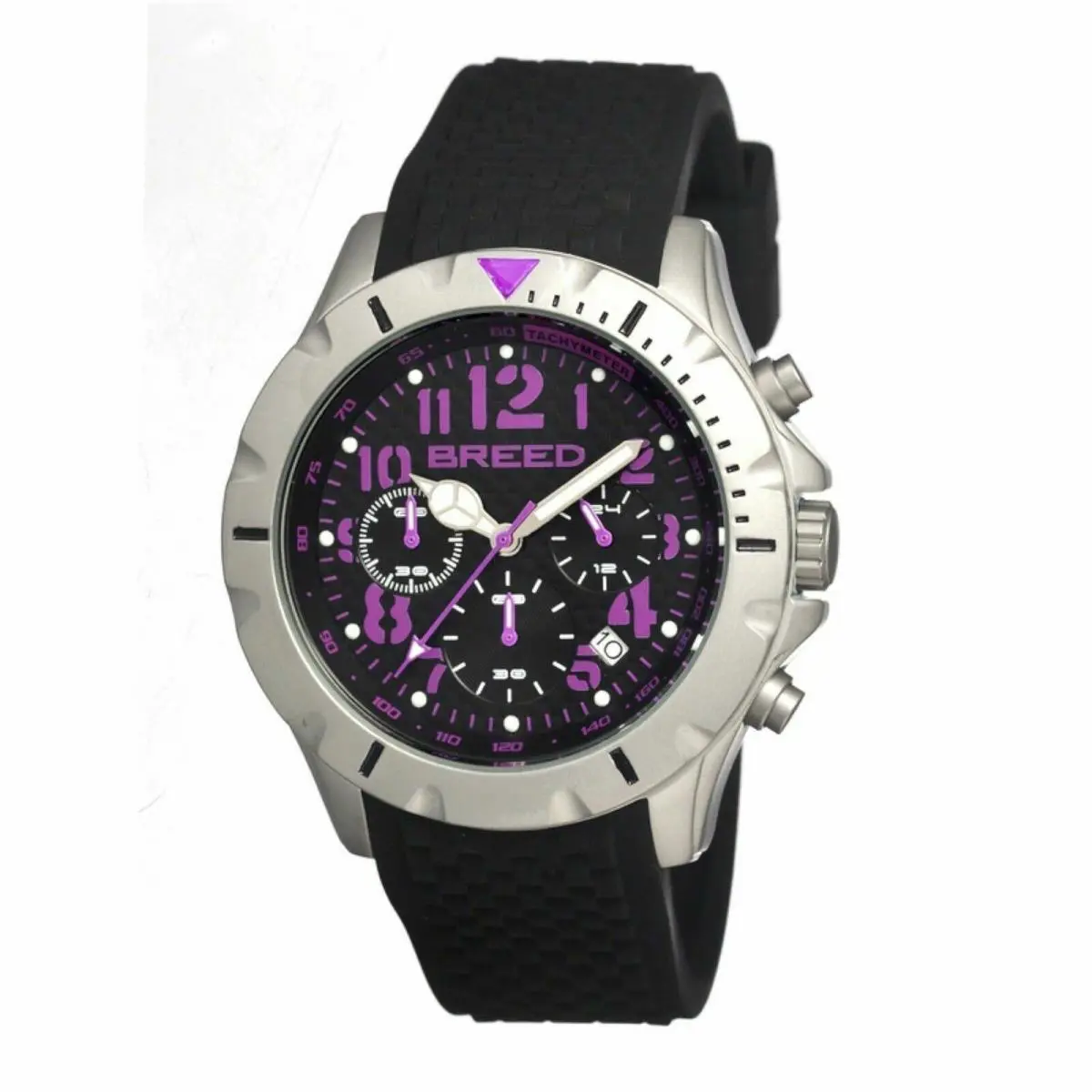 BRD3605 Mens Sergeant Purple Accent Black Dial Silicone Band Watch Hip by Breed
