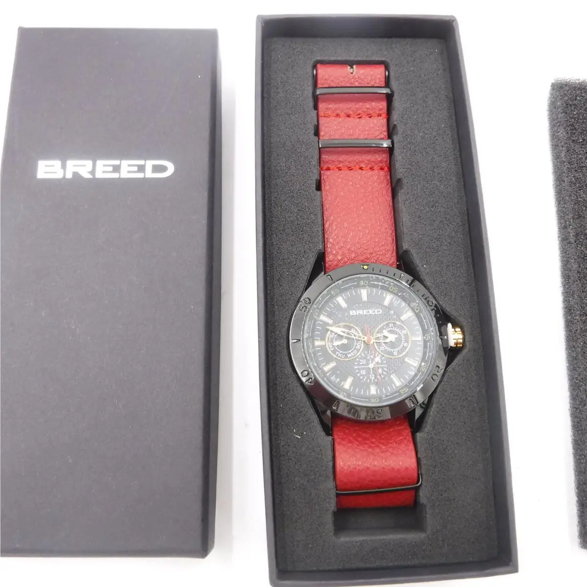 Dixon Leather-band Watch W/day/date - Black/red BRD7305 by Breed