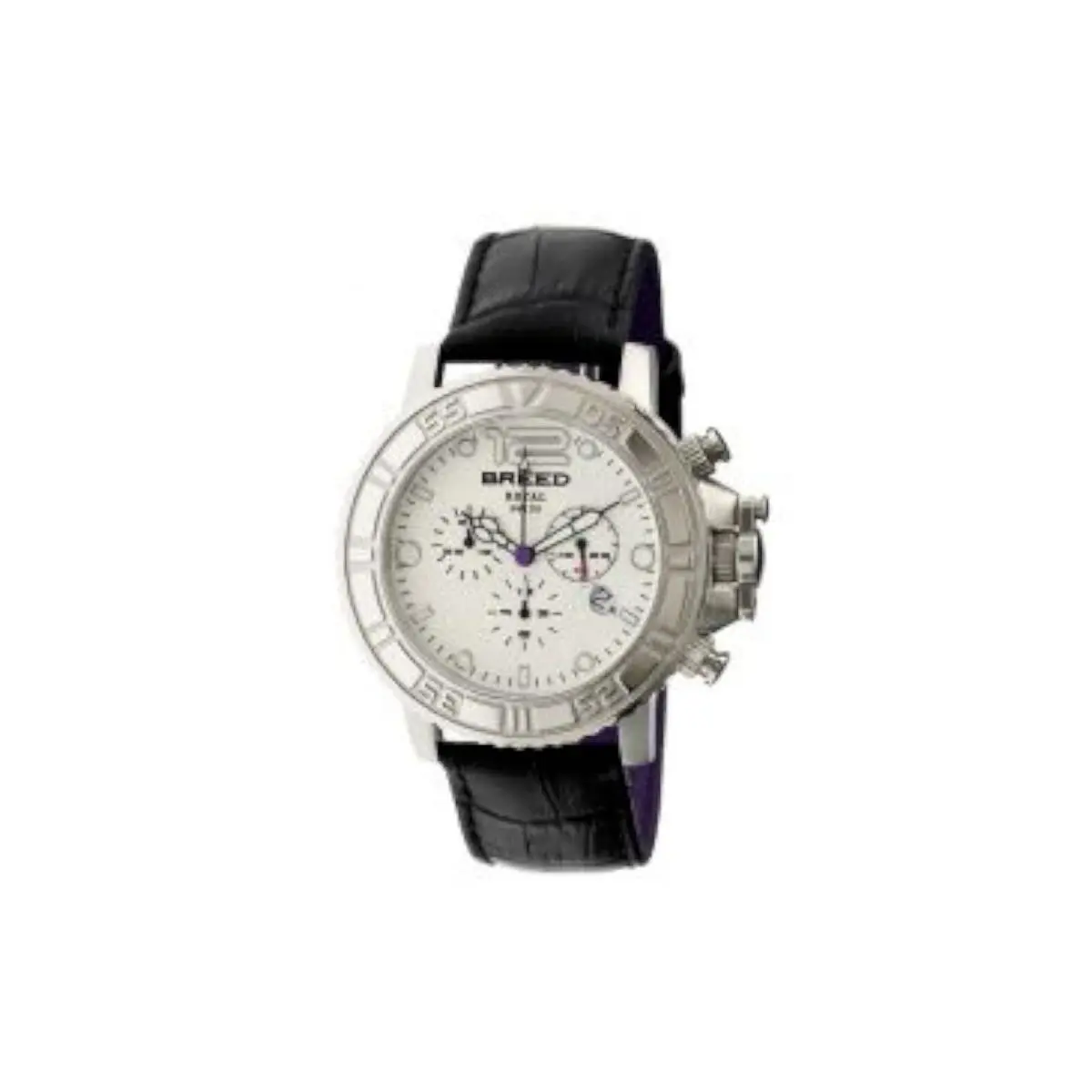 BRD4701 Men`s Von Glarus Black Leather Round Chrono White Watch Royal by Breed