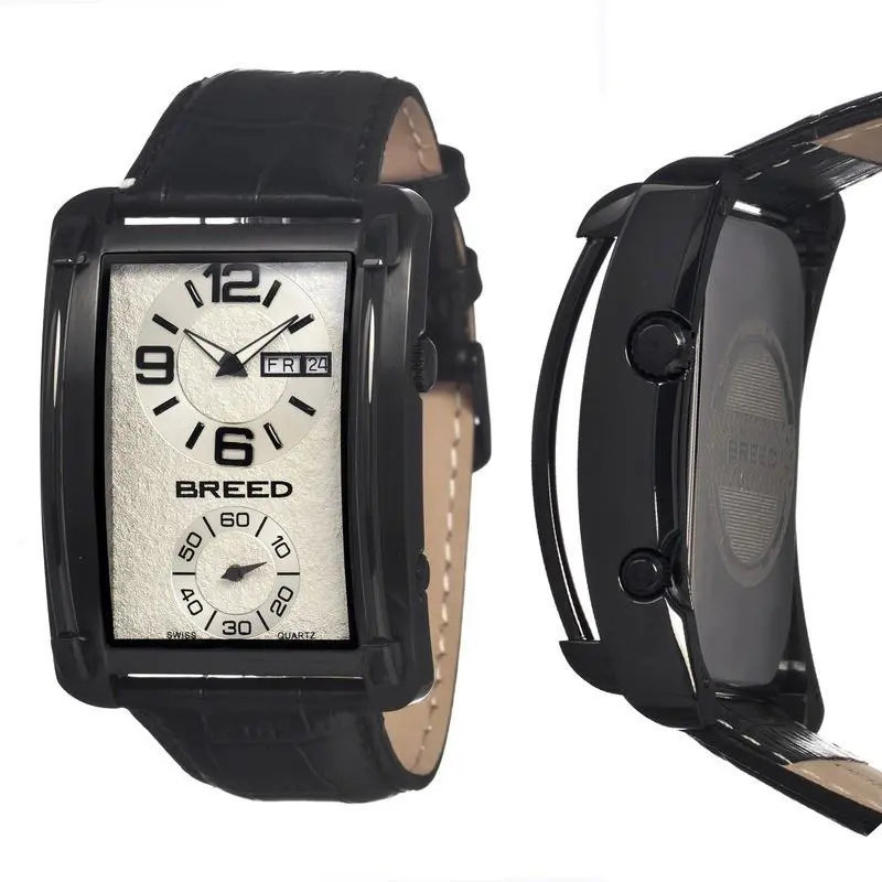 Mens Aston Watch Black Croc Embossed Leather Band BRD3804 by Breed