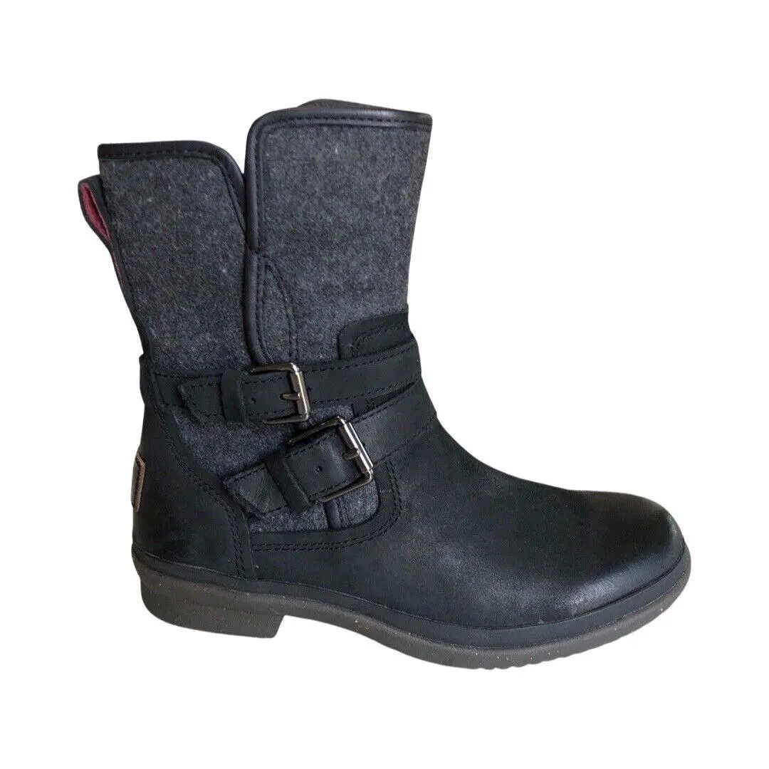 Ugg Women`s Simmons Black Leather Waterproof Boots 1005269 Size 5 by UGG