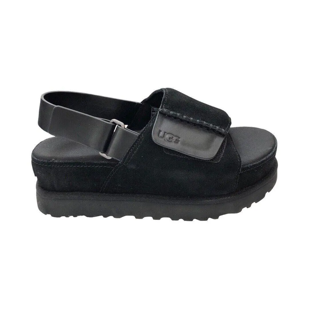 Ugg Women`s Goldenstar Hi Slingback Black Suede Platform Sandals Shoes 1152652 11