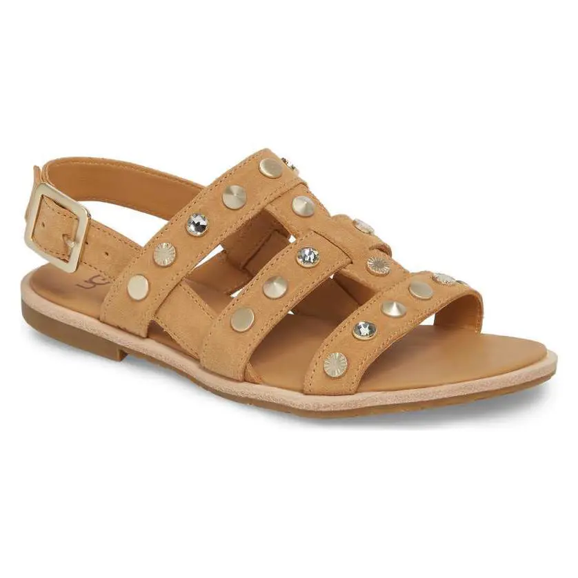 Ugg Women`s Zariah Studded Leather Sandals in Latte Suede