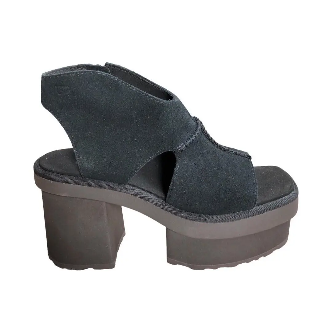 Ugg Women`s Heights Platform Black Suede Shoes Heels 1167479 9
