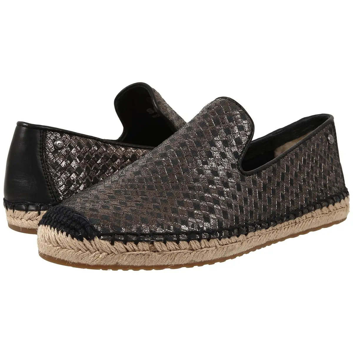 Women Ugg Sandrinne Black Leather Loafers Slip On Espadrille Flats Size 7