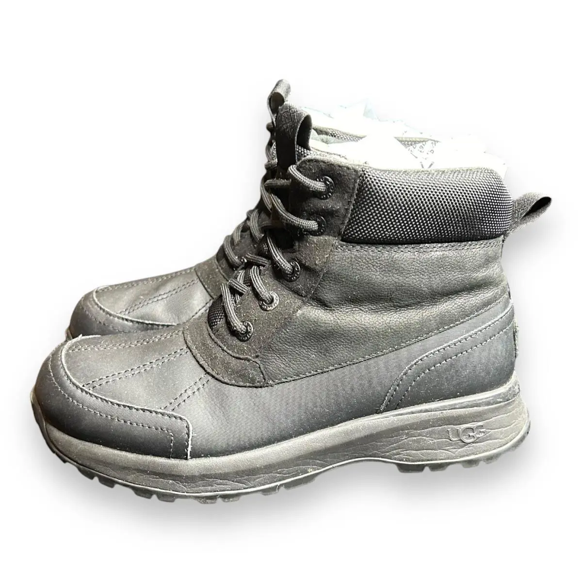 Ugg Emmett Duck Boot Black Leather Waterproof Lace UP Men`s Boots US Size 7