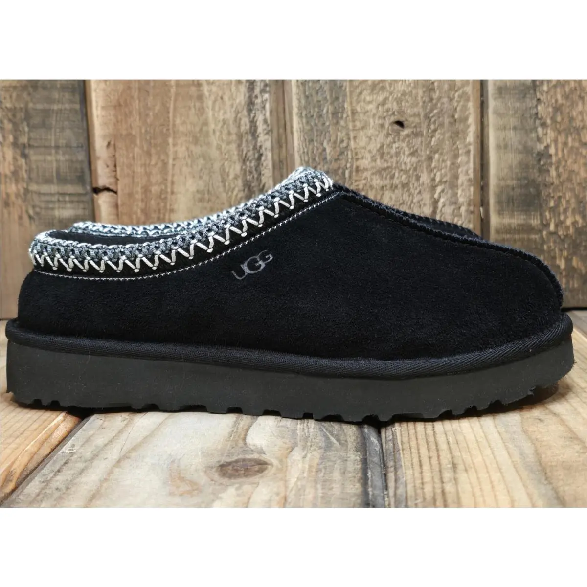 Ugg Tasman Slipper Women US 6 Black Suede Sheepskin Wool Lined Shoe