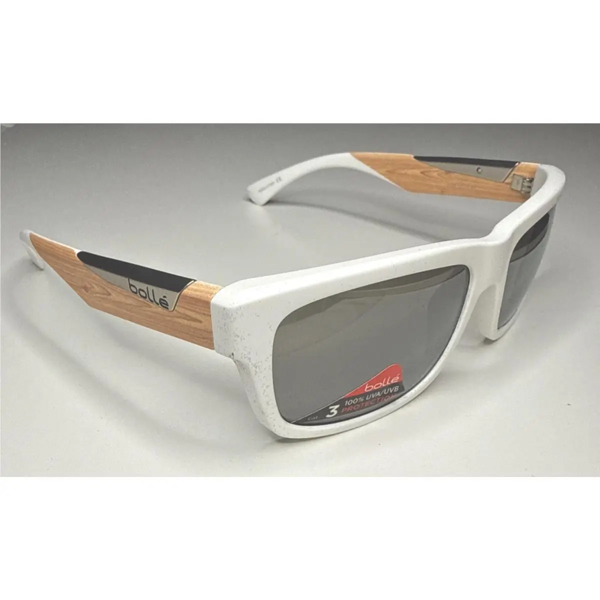 Jude Sunglasses Matte White Wood Tns Gun Silver Mirror Sunnies by Bolle