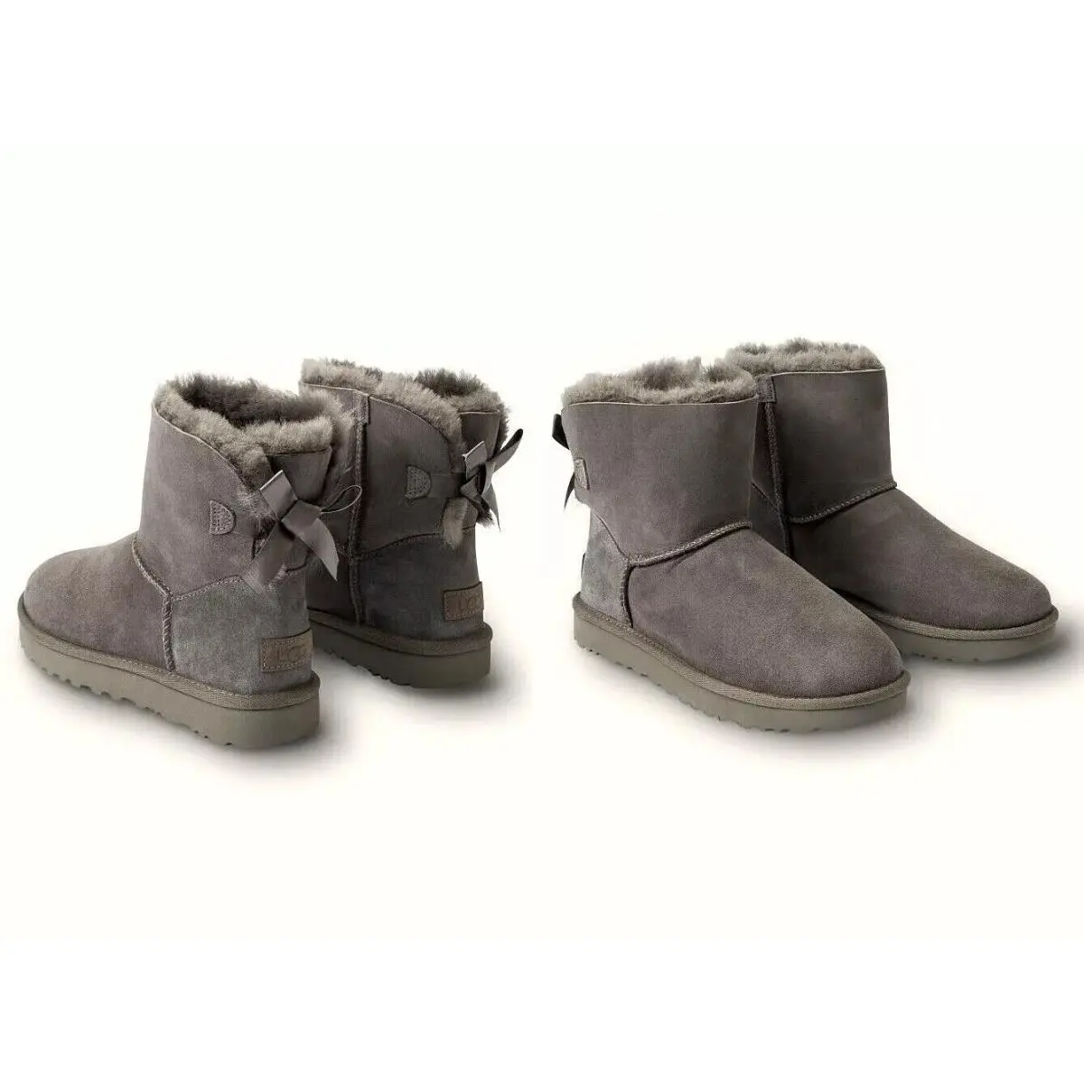 Ugg Brand Mini Bailey Bow II Women`s Boots Shoes Grey 1016501 Size 7 - Gray