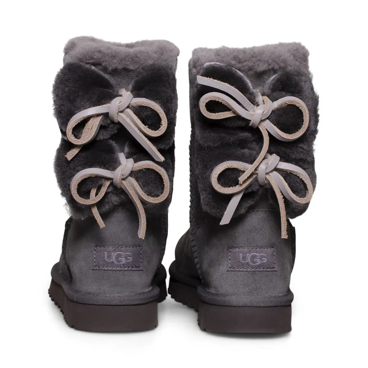 Ugg Classic Double Bow Short Charcoal Suede Women`s Boots Size US 5/UK 3 - Charcoal