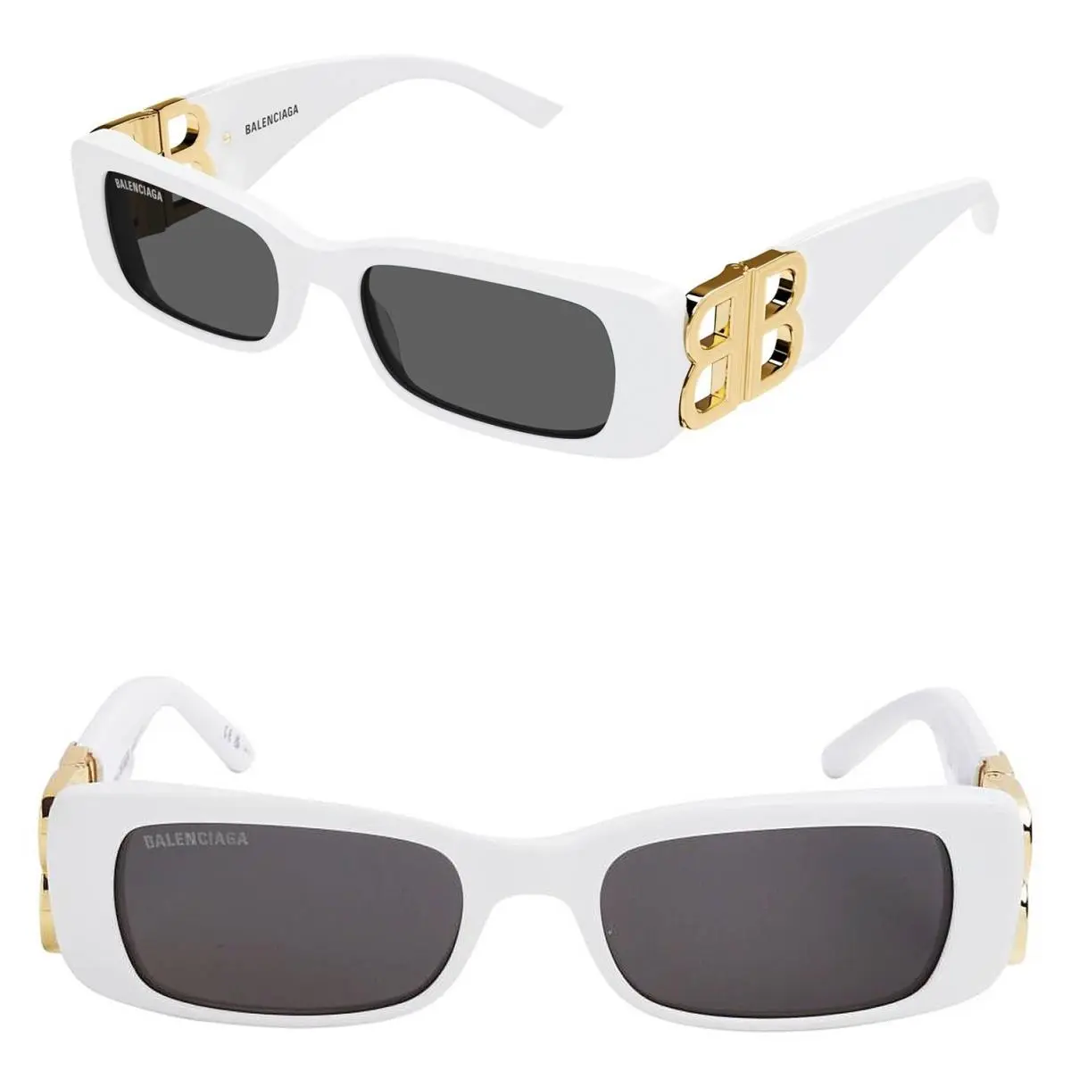 Balenciaga Dynasty 0096 White Gold 011 Fashion BB Logo Narrow Sunglasses BB0096