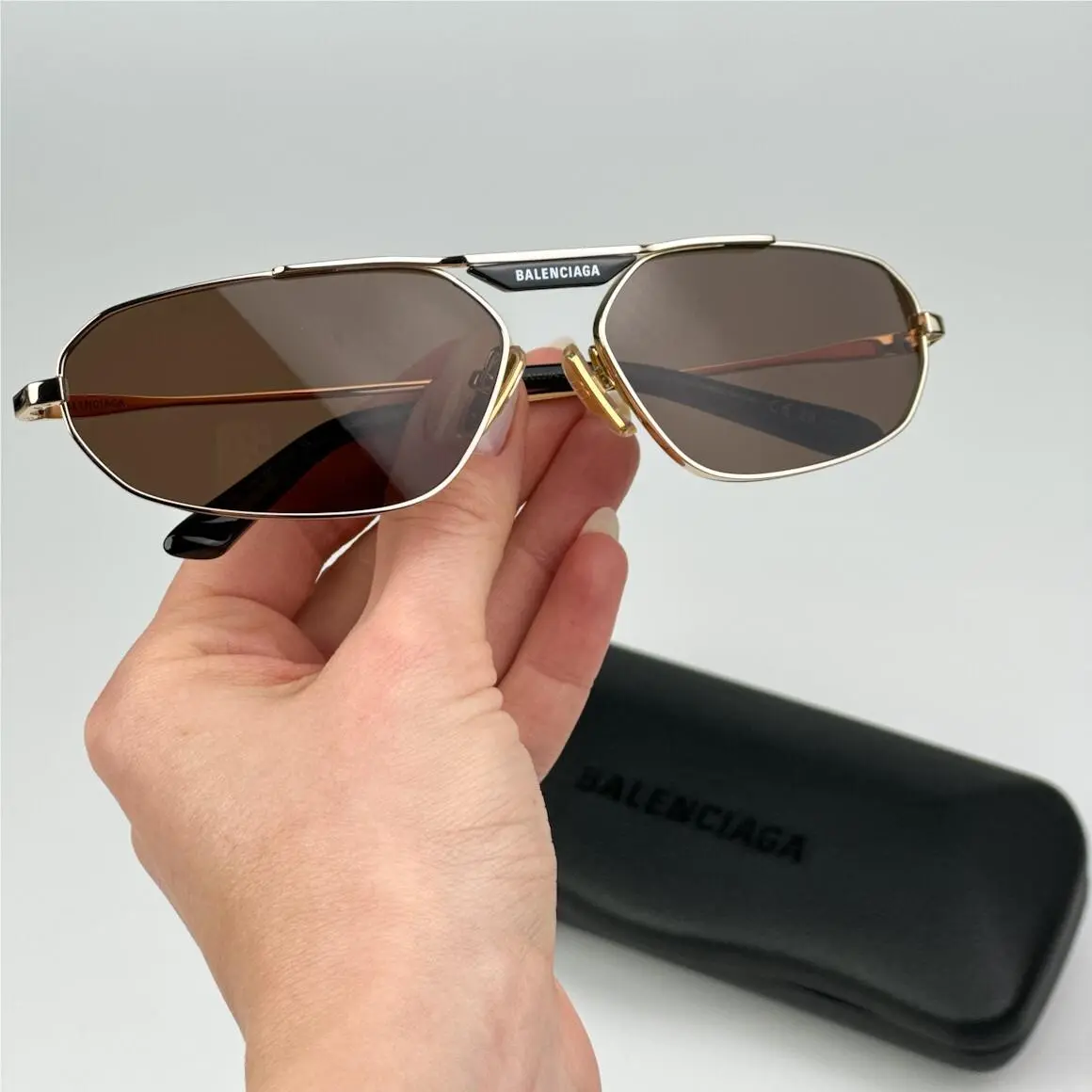 Balenciaga Women Sunglasses Gold Brown Geometric BB0245S 003