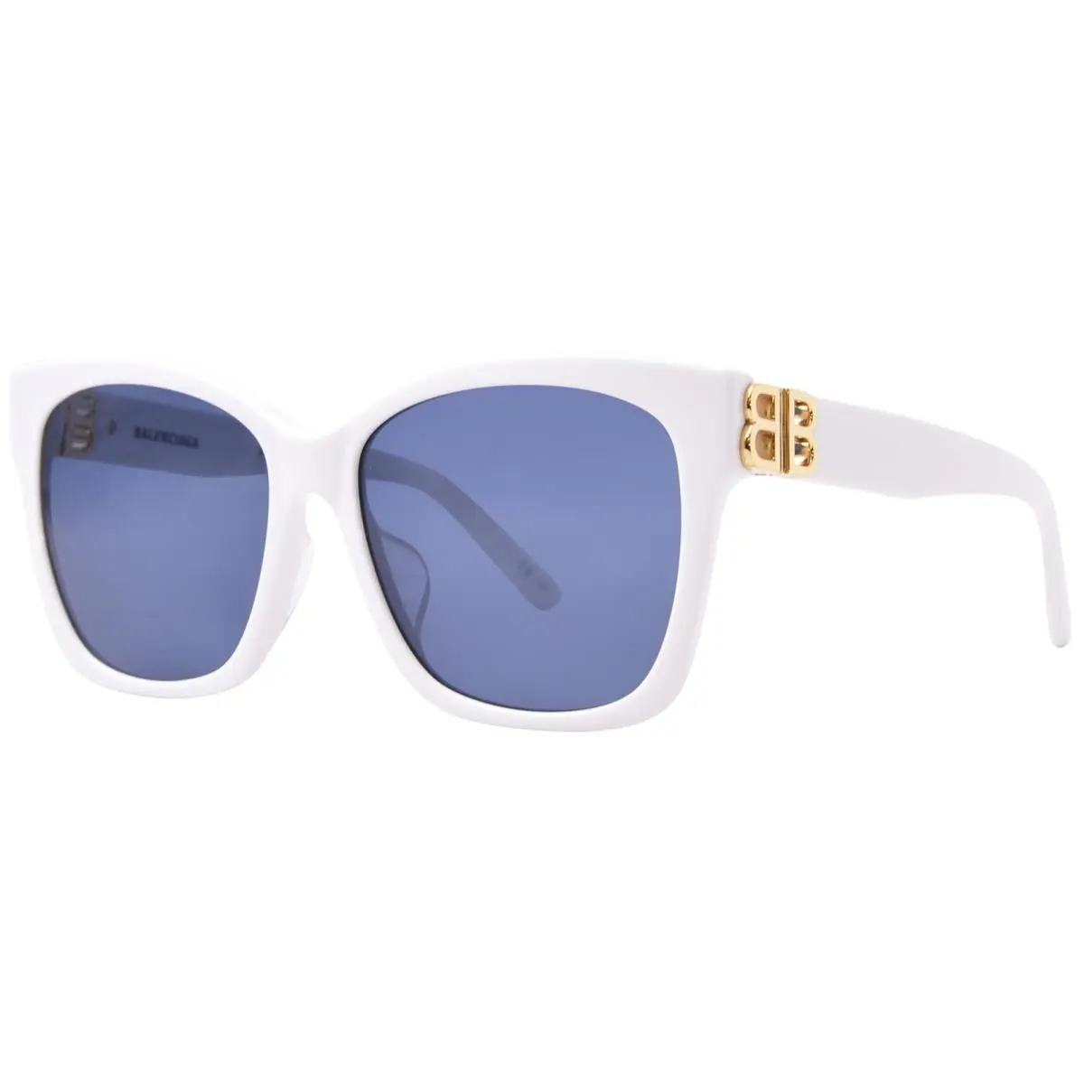 Balenciaga BB0102SA 004 Sunglasses Women`s White/gold/blue Square Shape 57mm