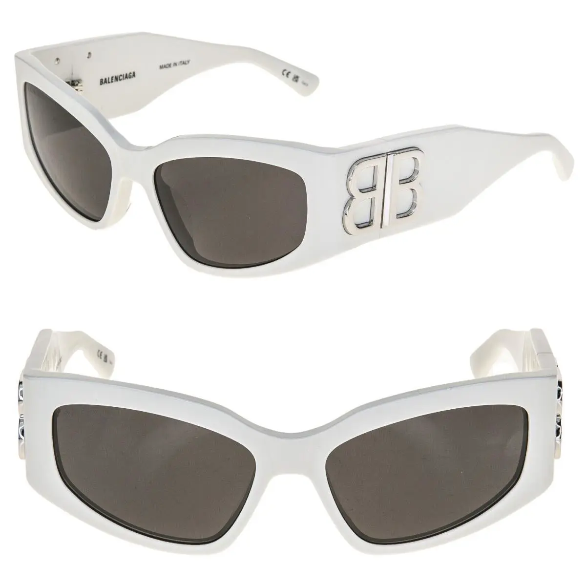 Balenciaga Bossy Cat 0321 White Fashion Geometric Unisex Sunglass BB0321S 005