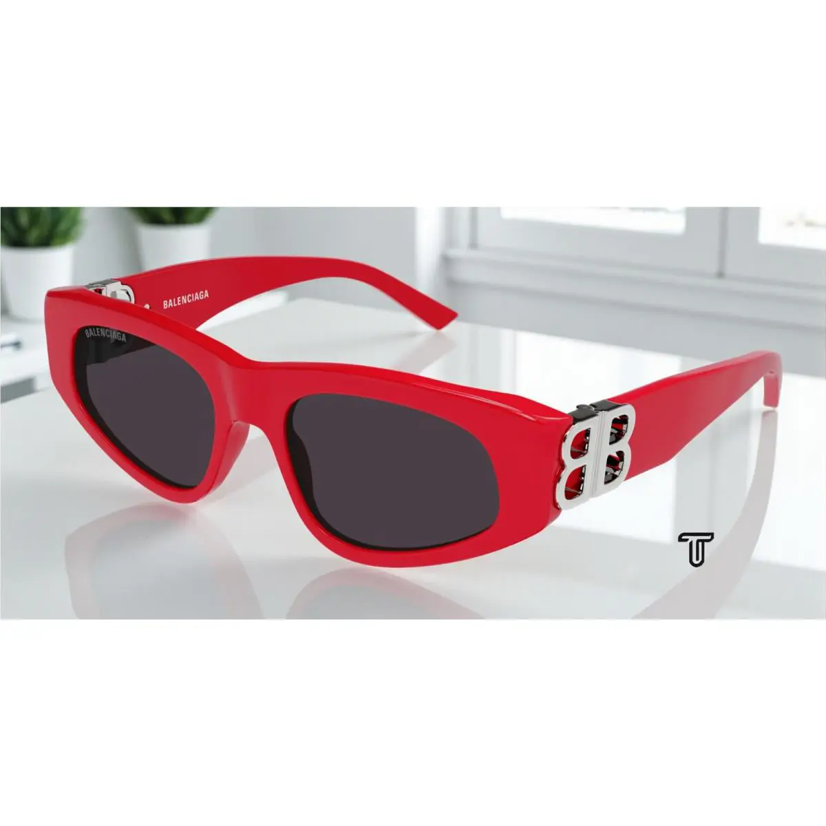 Balenciaga BB0095S 016 Red/silver/gray 53-19-135 Sunglasses