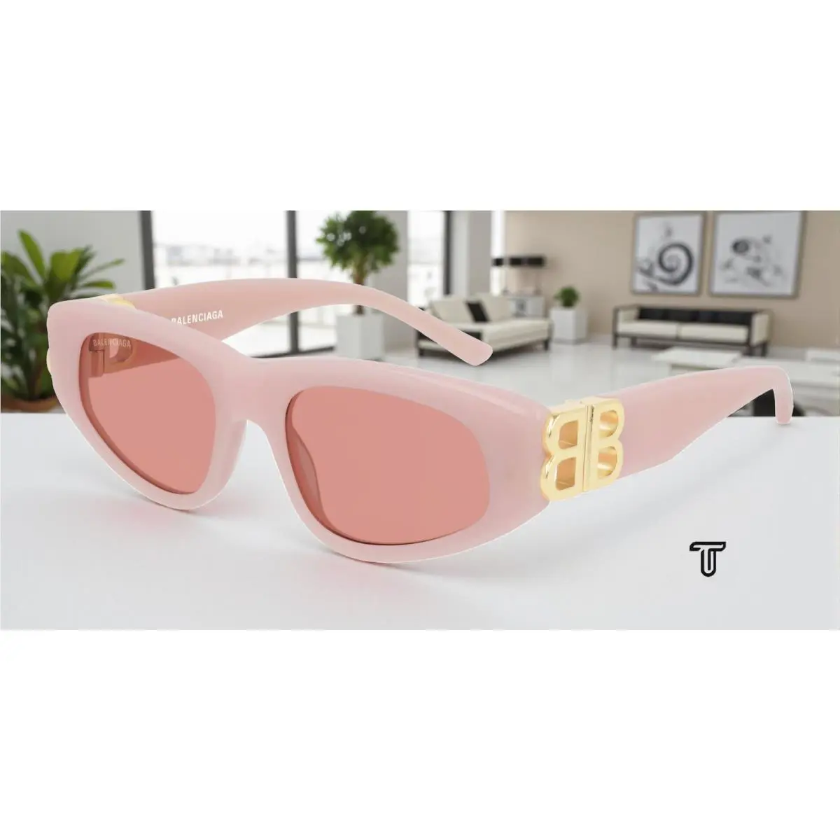 Balenciaga BB0095S 003 Cat Eye Acetate Pink Gold Red 53 mm Women`s Sunglasses