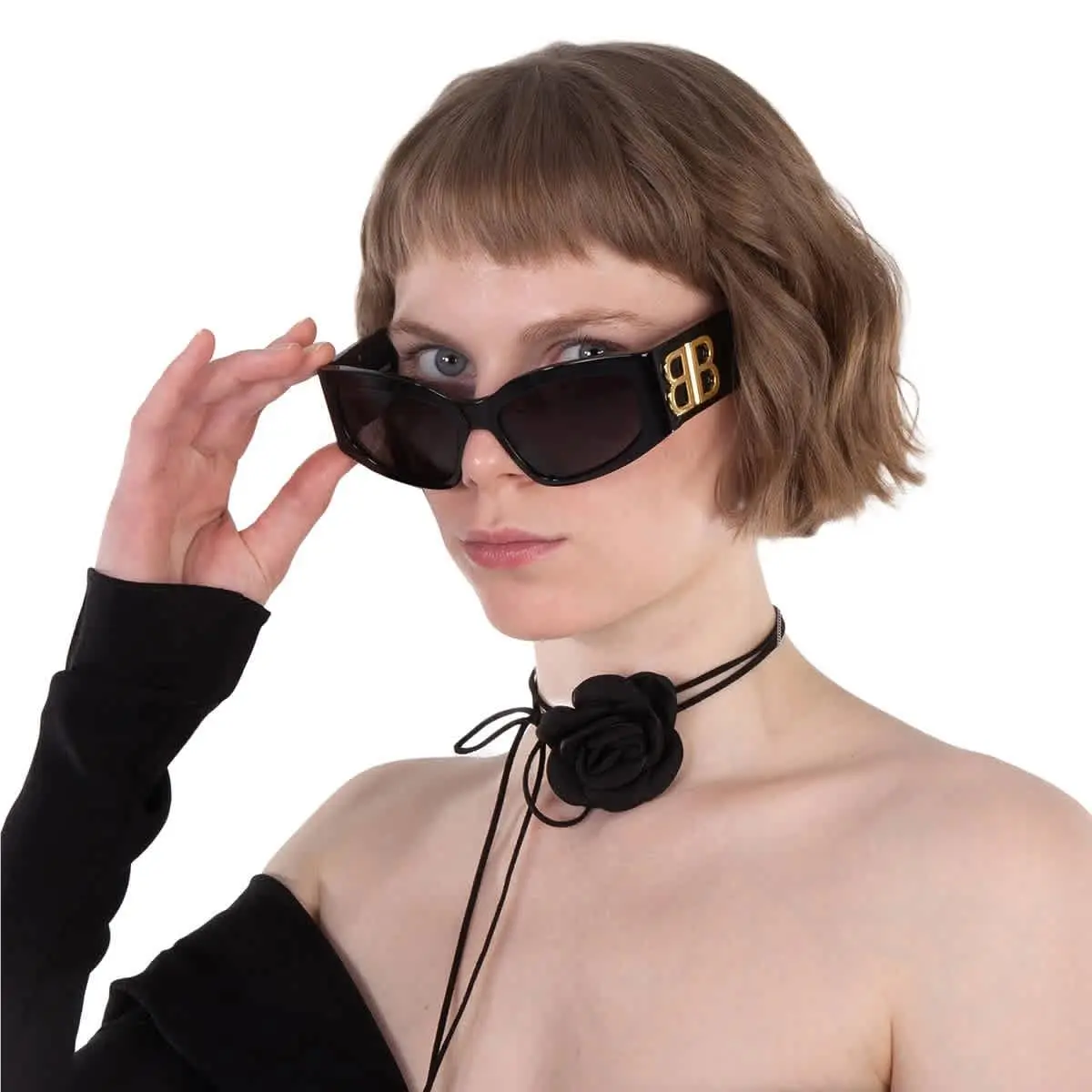 Balenciaga Gray Cat Eye Ladies Sunglasses BB0321S 002 57 BB0321S 002 57