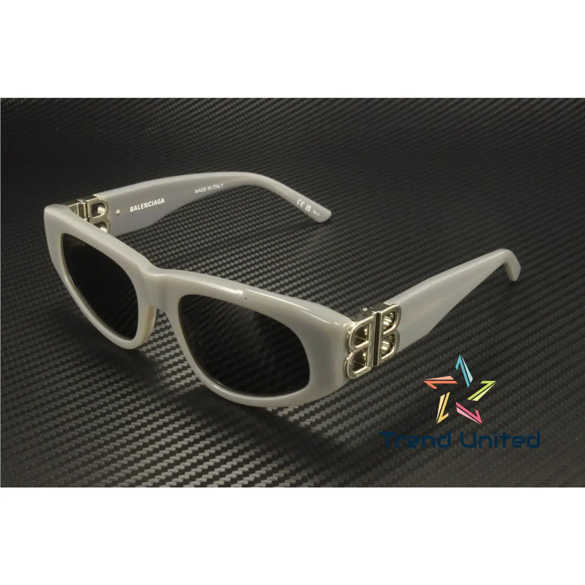 Balenciaga BB0095S 015 Cat Eye Recycled Grey Silver 53 mm Women`s Sunglasses