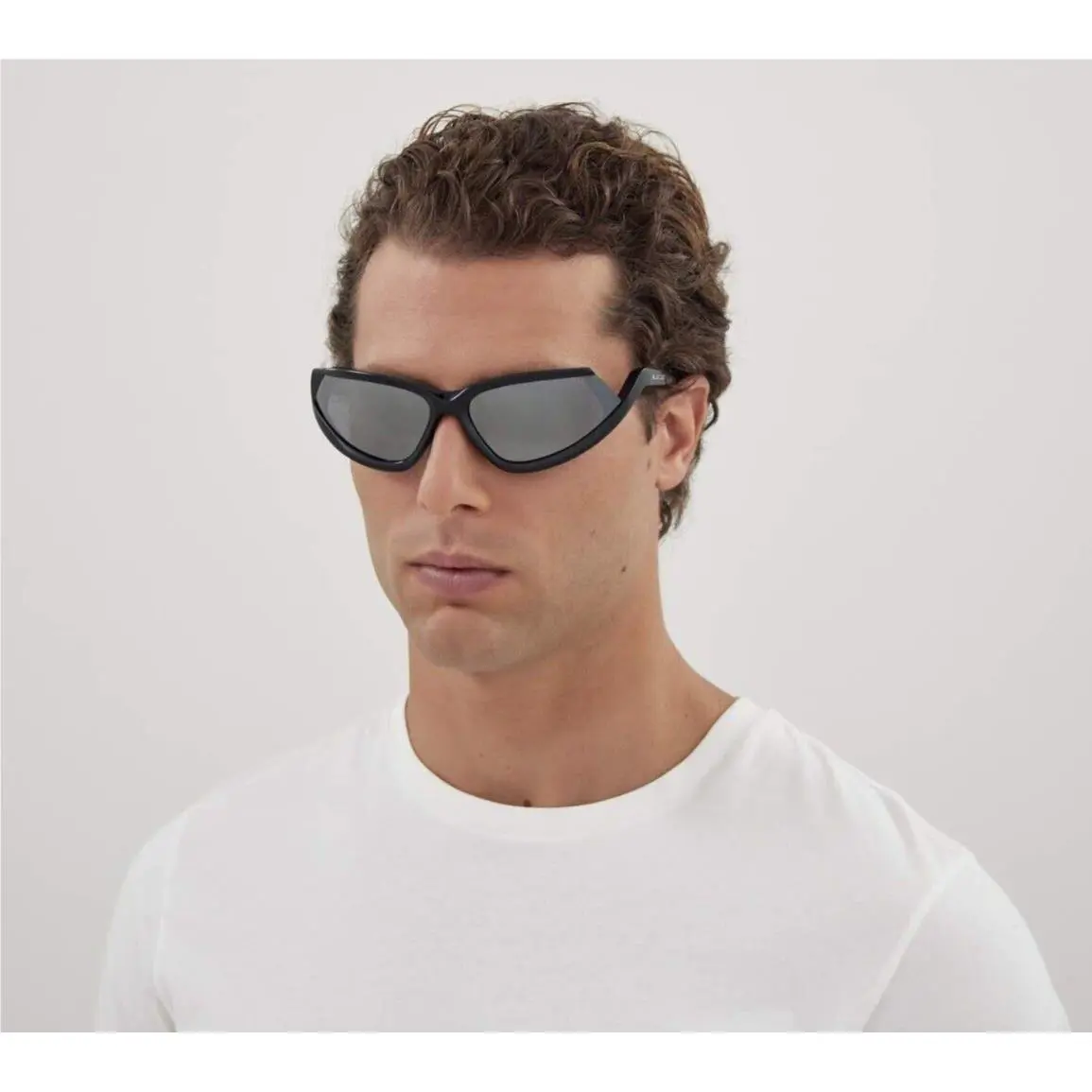 Balenciaga Men Sunglasses Black Silver Mirror Wraparound BB0289S 001