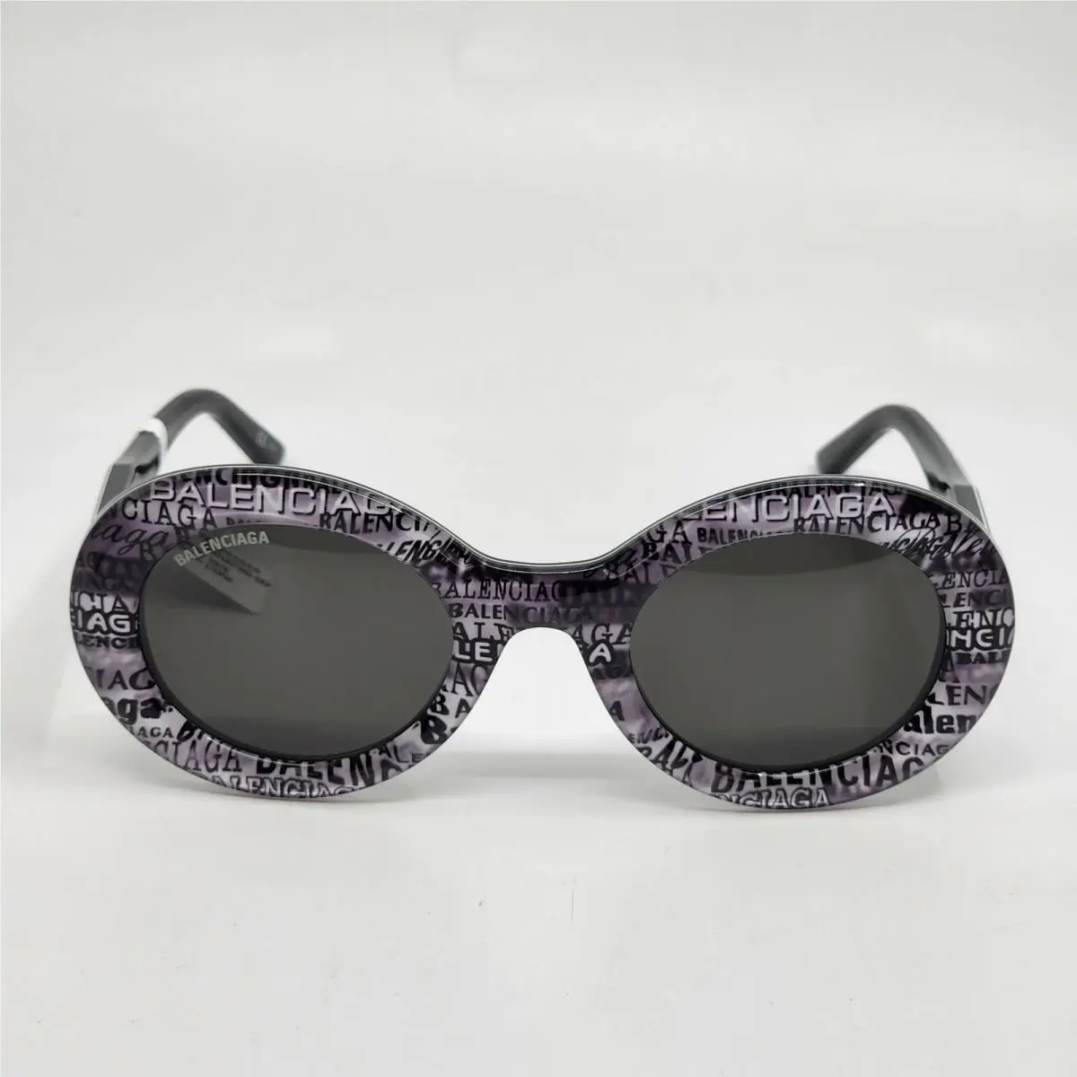 Balenciaga BB0074S 004 Logo Print White/gray Oval Unisex Runway Sunglasses
