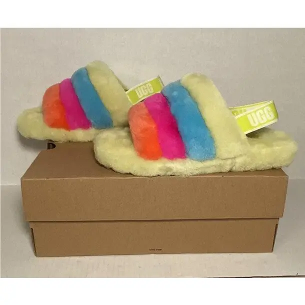 Ugg Fluff Yeah Slide Womens 5 Multicolor Shoe Slipper Sandal Strap 1116570K