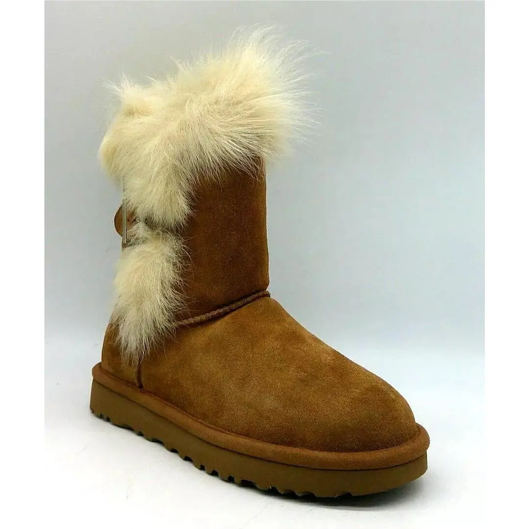 Ugg Deena Chestnut Brown Shearling Style Boots Size 6 M Shearling Trim Buckle