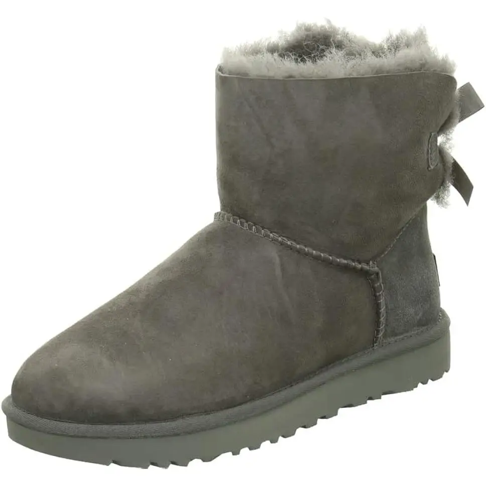 Women`s Shoes Ugg Mini Bailey Bow II Slip On Ankle Boots 1016501 Grey by UGG