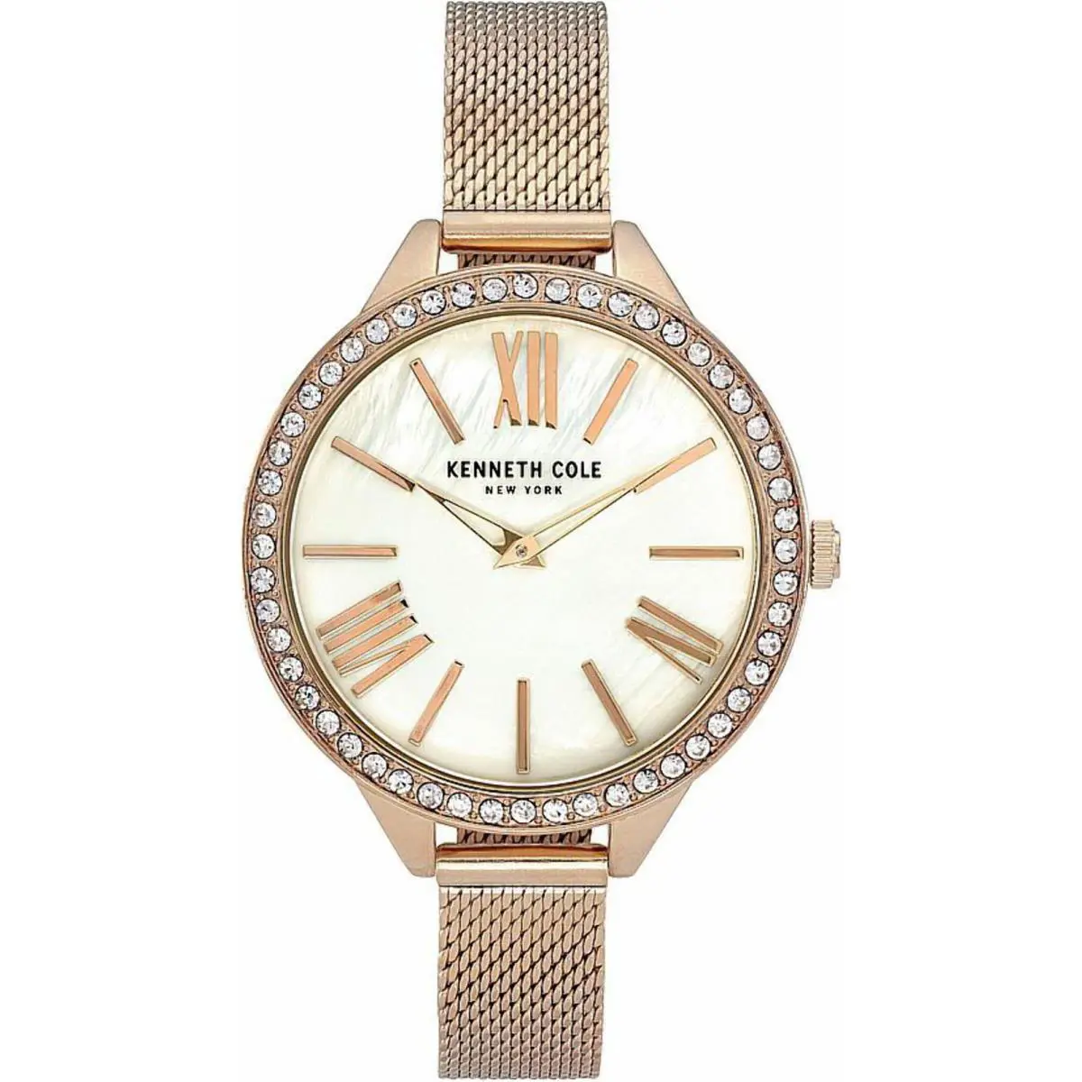 Kenneth Cole KC50939002 Women`s Rose Gold Crystalized Steel Mesh Band Watch