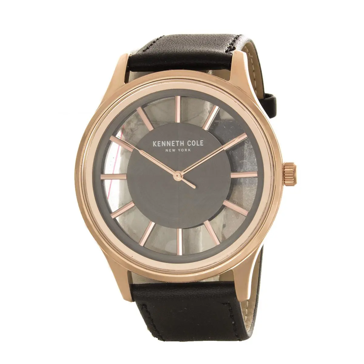 Kenneth Cole Transparent Dial Gold Case Black Leather Band Watch KC50500004 - Black, Gold