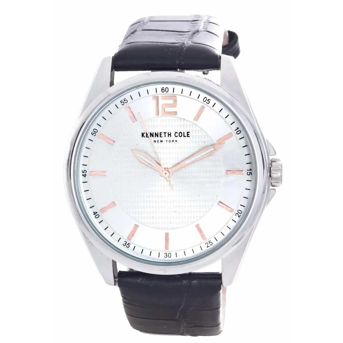 Kenneth Cole York Black Leather Band Silver Dial Watch 10031380